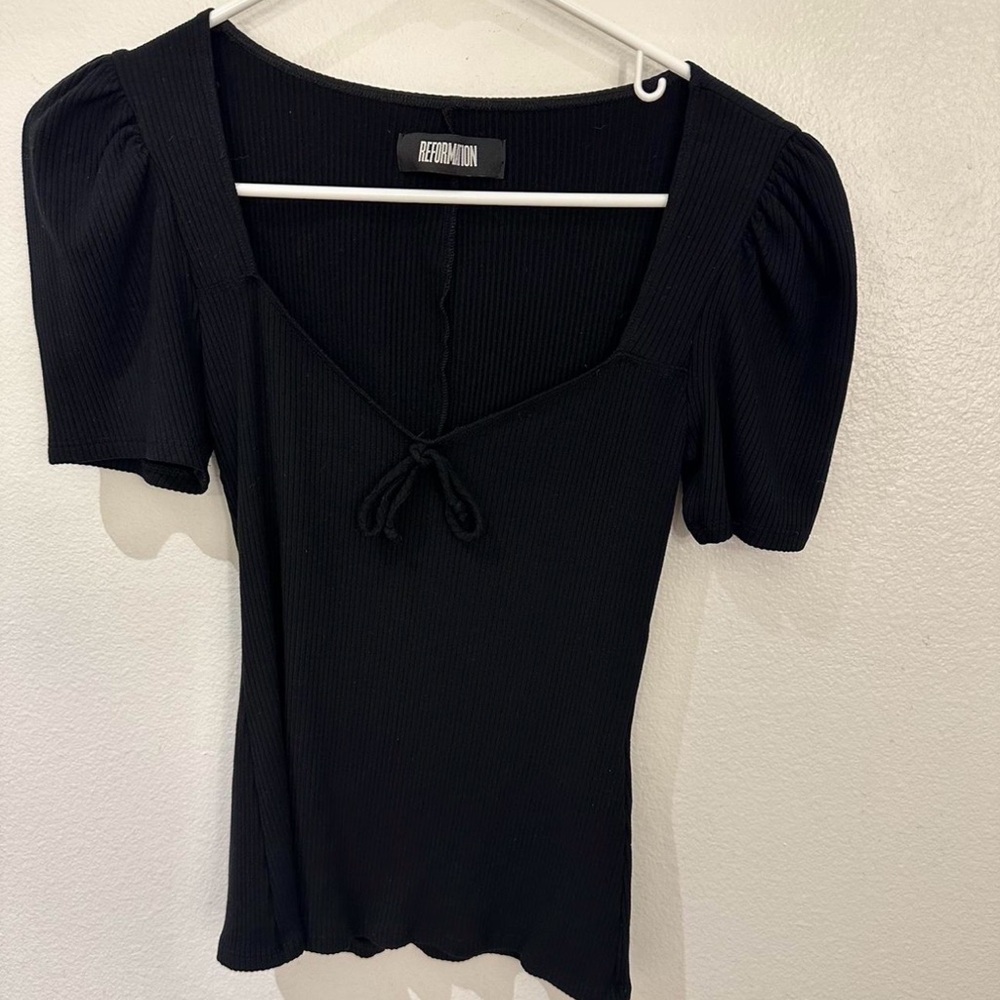 Reformation Black Puff Sleeve Blouse Sweetheart Neckline Size S Excellent - Picture 7 of 8